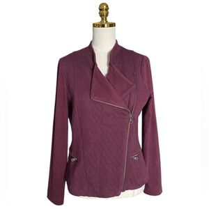Banana Republic Women’s Quilted Knit Plum Asymmetric Zip Moto Jacket Size Medium